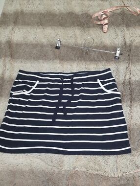 Navy and White Striped Drawstring Skirt